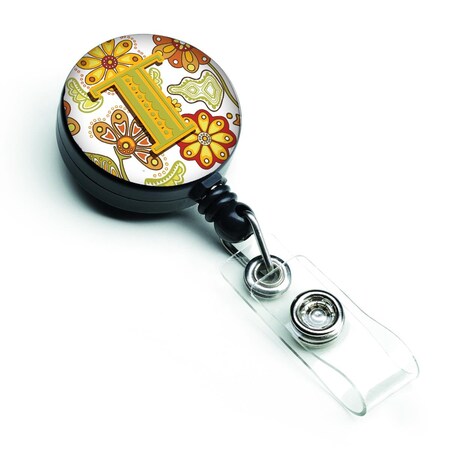 Carolines Treasures Letter T Floral Mustard and Green Retractable Badge Reel CJ2003-TBR